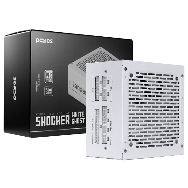 Fonte Gamer Pcyes Shocker Full Modular 500W 80 Plus White - White Ghost - Fm500Wwg